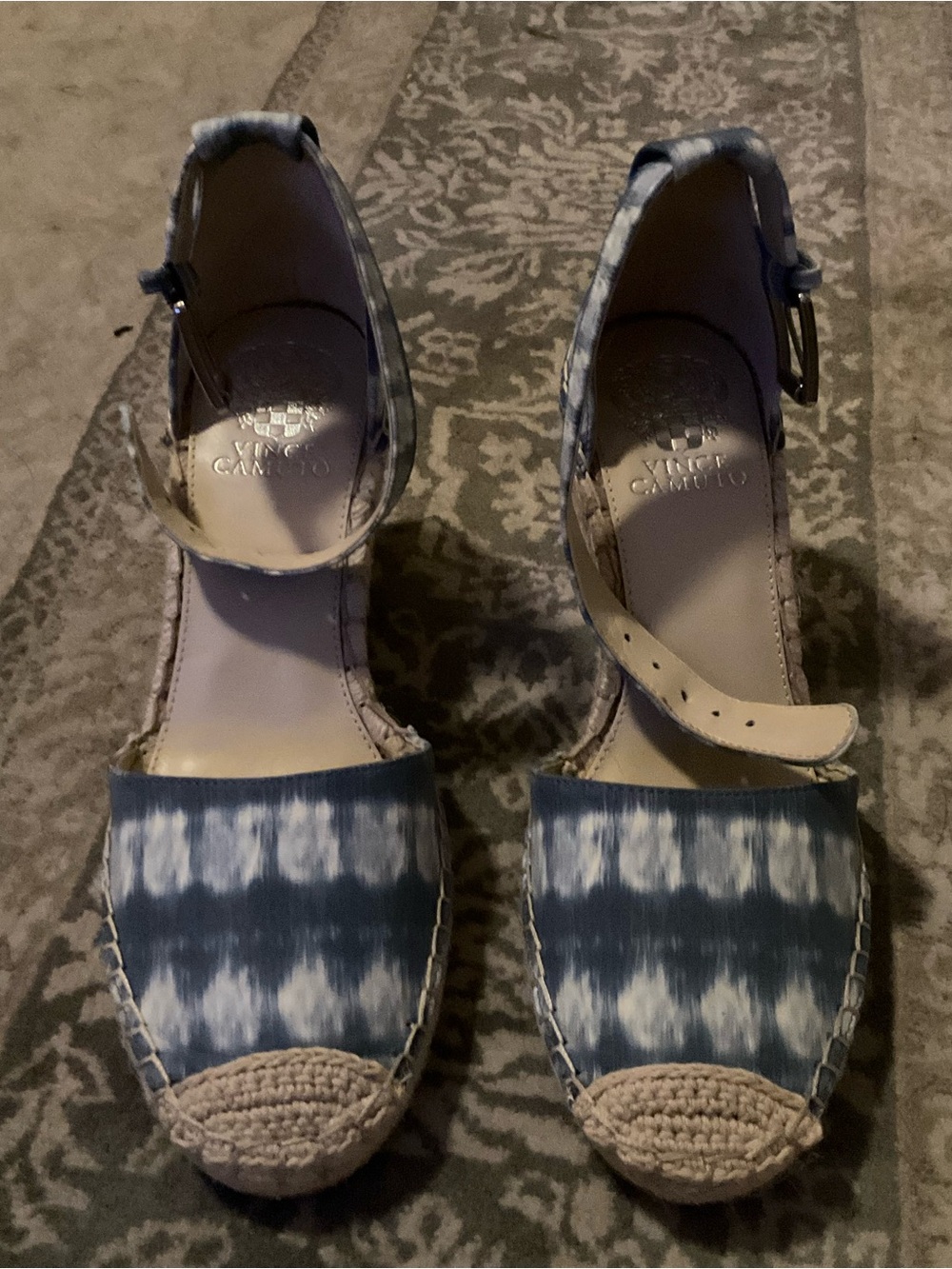 Vince Camuto Blue Tie-Dye Espadrille Ankle-Strap Wedge Sandals